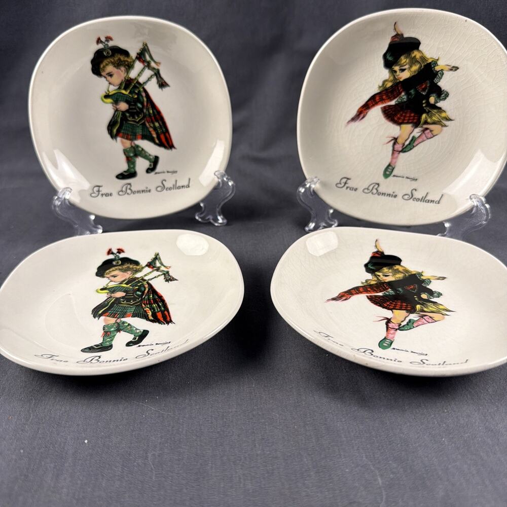 Vintage Frae Bonnie Scotland dish Set of 4 Brownie Downing 5 inch Ceramics 1960s